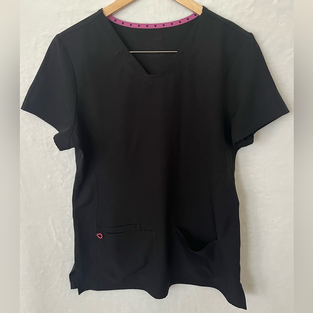 Black & Pink Women's V-Neck Scrub Top & Jogger Set - Classic Professional Style